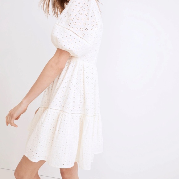 NWT Madewell Eyelet-Mix Tiered Light Cream Mini Dress Size 6 - Picture 5 of 11